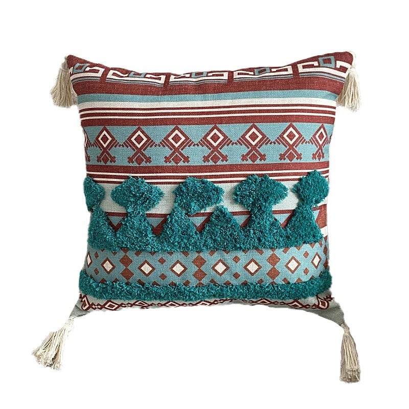 Y&D Bohemia Style Embroid 3d Printed Tufted Cotton Linen Blend Cushion Cover with Tassel Water Resistant - Image 1